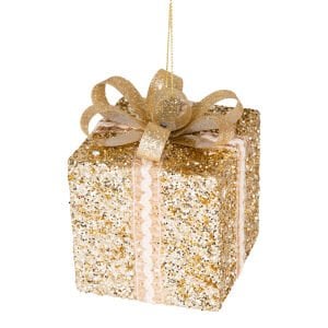 Yılbaşı Süsü, Hediye Paketi, Simli, Gold - Kurdelalı, 2'li Paket, 10 cm