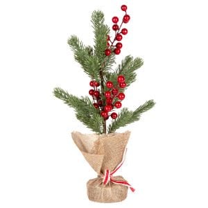 Yılbaşı Süsü, Masa Çamı, Kırmızı Berry'li, Yeşil - 18x37 cm