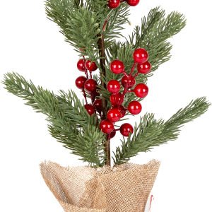 Yılbaşı Süsü Masa Çamı Kırmızı Berry'li Yeşil 18x37 Cm.