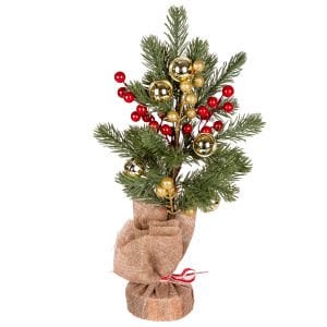 Yılbaşı Süsü, Masa Çamı, Yılbaşı Çıngıraklı, Gold Berryli, Kırmızı-Gold - 14x38 cm