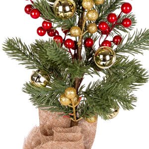 Yılbaşı Süsü Masa Çamı Yılbaşı Çıngıraklı  Gold Berryli Kırmızı-Gold  14x38 Cm.