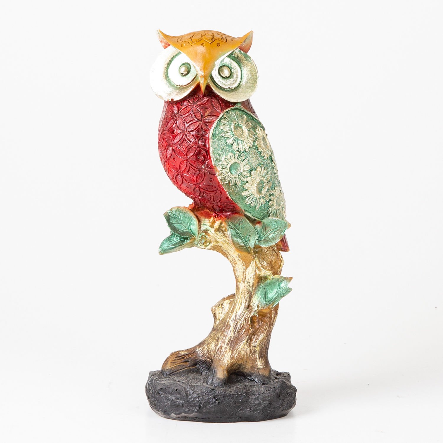 Dekoratif Biblo, Ağaçta Baykuş, Yeşil-Bordo - Üçlü Set