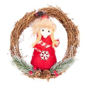 Yılbaşı Süsü, Çelenk, Kardan Kadın Figürlü, Kırmızı - 20x20 cm