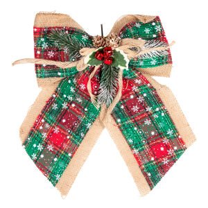 Yılbaşı Ağaç Süsü Yılbaşı Dekorlu Fiyonk Ekoseli Yeşil 30x21 Cm.