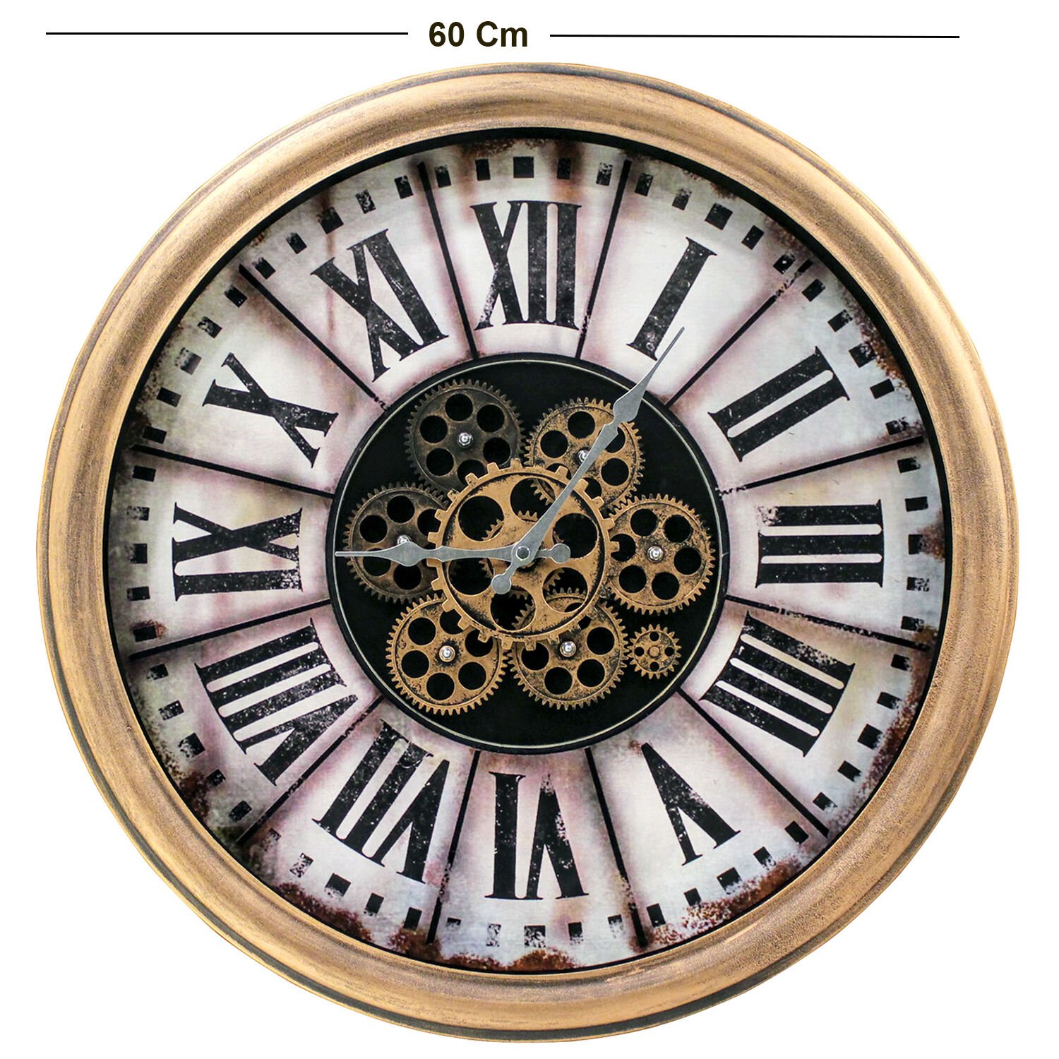 Duvar Saati, Roma Rakamlı, Çarklı, Egzotik, Bakır Renk - 60 cm