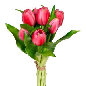 Yapay Çiçek Lale Demet Islak Dokulu Koyu Pembe 26 Cm.