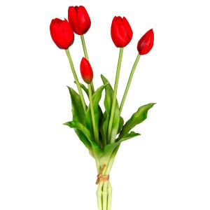 Yapay Çiçek Lale Demet Islak Dokulu Kırmızı 40 Cm.