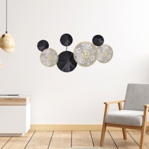 Yuvarlak Desenli Metal Siyah/beyaz Duvar Panosu 79x35 Cm