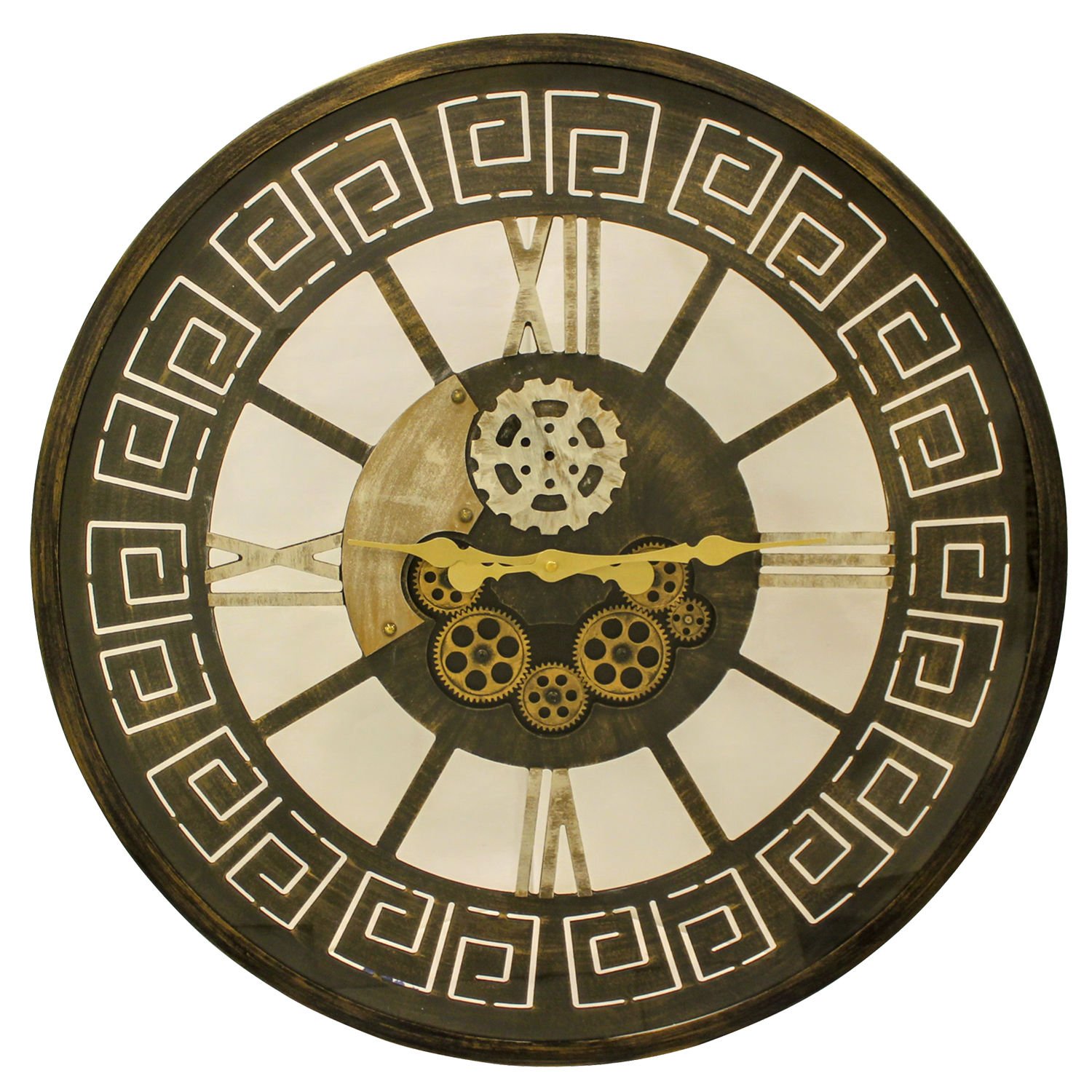 Duvar Saati, Roma Rakamlı, Çarklı, Otantik, Altın Renk - 80 cm