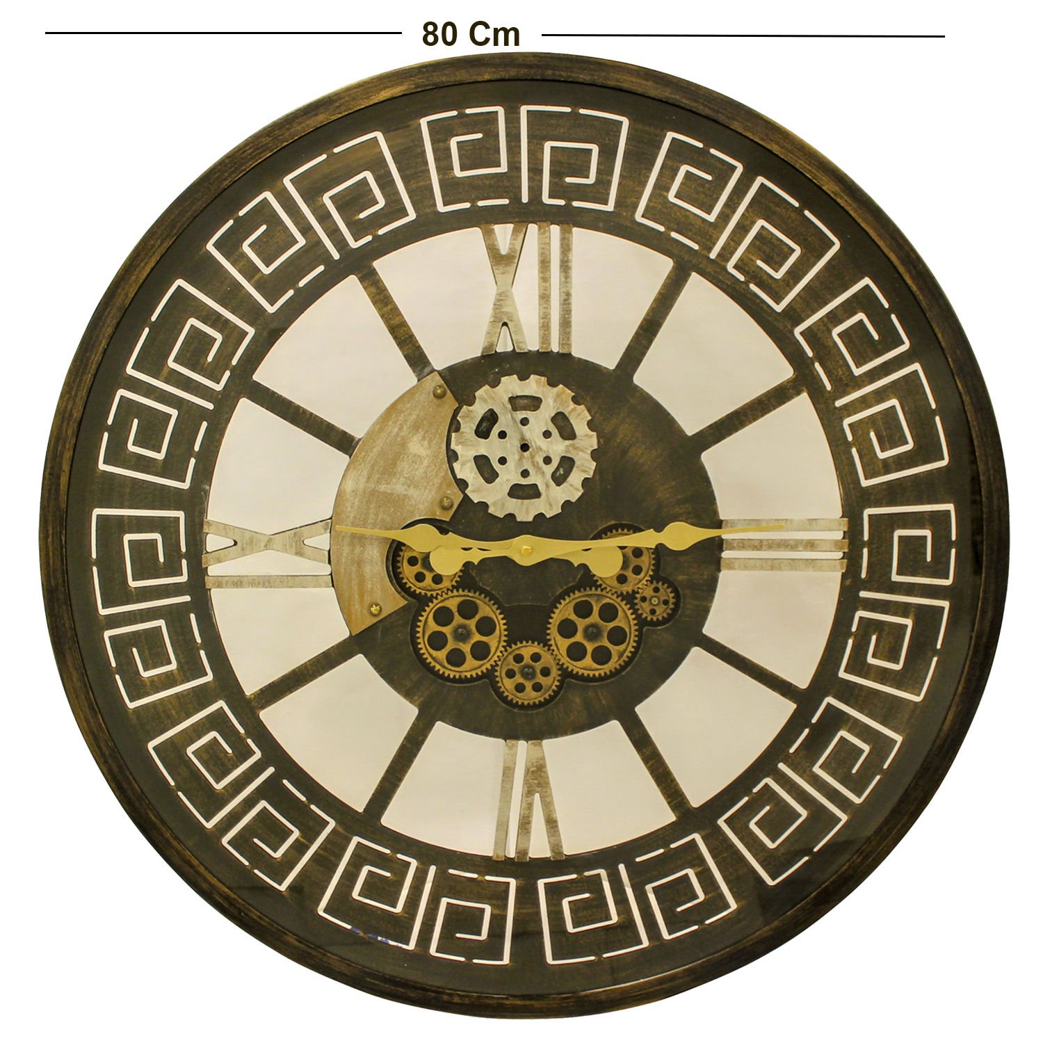 Duvar Saati, Roma Rakamlı, Çarklı, Otantik, Altın Renk - 80 cm