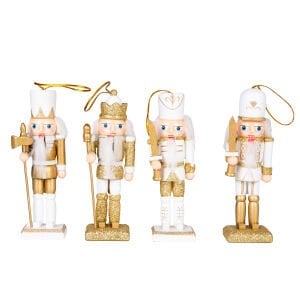 Yılbaşı Süsü, Kurşun Adam, Fındıkkıran, Gold-Beyaz - 4'lü Paket, 13 cm