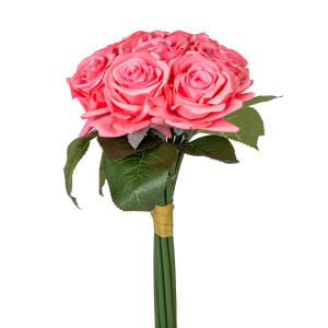 Yapay Islak Dokulu Gül Demeti Pembe 26 Cm.