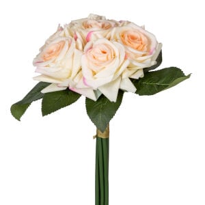 Yapay Islak Dokulu Gül Demeti Krem-Pembe 26 Cm.