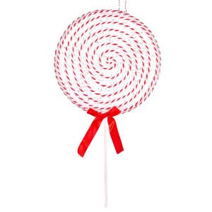 Yılbaşı Ağaç Süsü Kurdelalı Şeker Spiral İp Detaylı Kırmızı-Beyaz 24x49 Cm.