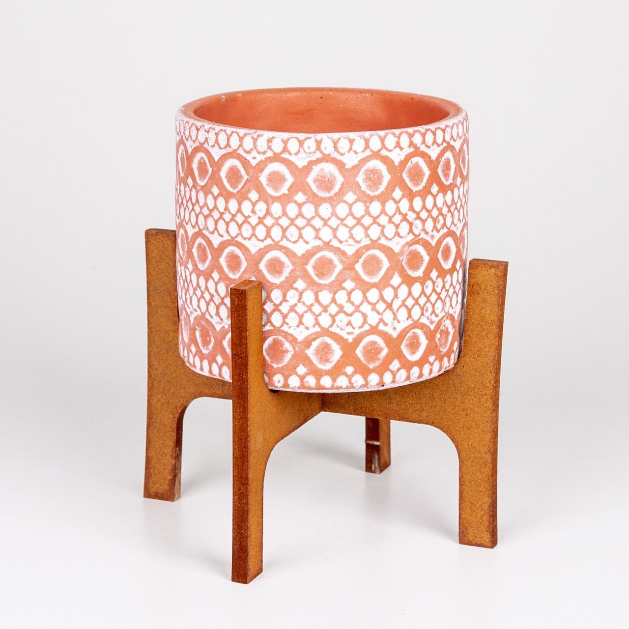 Veramaya Stand Ayaklı Dantel Güpür Desen Kiremit Renk Beton Saksı 14x21 Cm