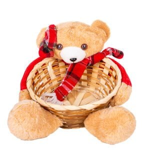 Yılbaşı Süsü, Sepet, Ayıcıklı, Kahverengi - 21x14 cm