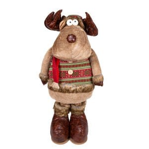 Yılbaşı Süsü, Geyik Adam, Kahverengi - Kırmızı atkılı, Uzayan Ayaklı, 36x80-130 cm