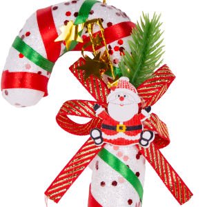 Yılbaşı Süsü Yılbaşı Dekorlu Noel Baba Figürlü Baston Kırmızı-Yeşil 9x19 Cm.