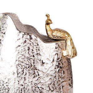 Metal Tavuskuşu Figürlü Vazo Gold-Gümüş 20x8,5x31 Cm.