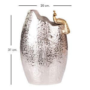 Metal Tavuskuşu Figürlü Vazo Gold-Gümüş 20x8,5x31 Cm.