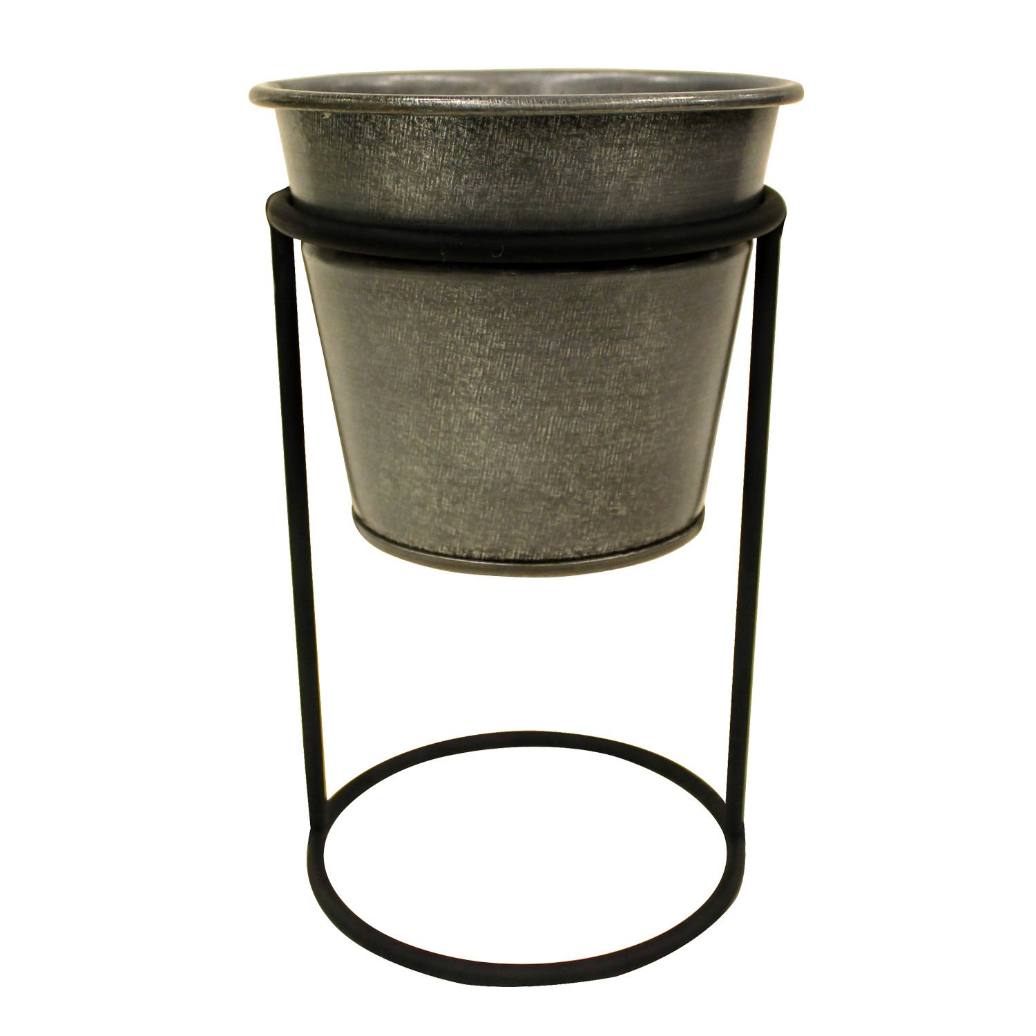 Metal Saksı, Gümüş - Tekli, Standlı, 13 x 21 cm