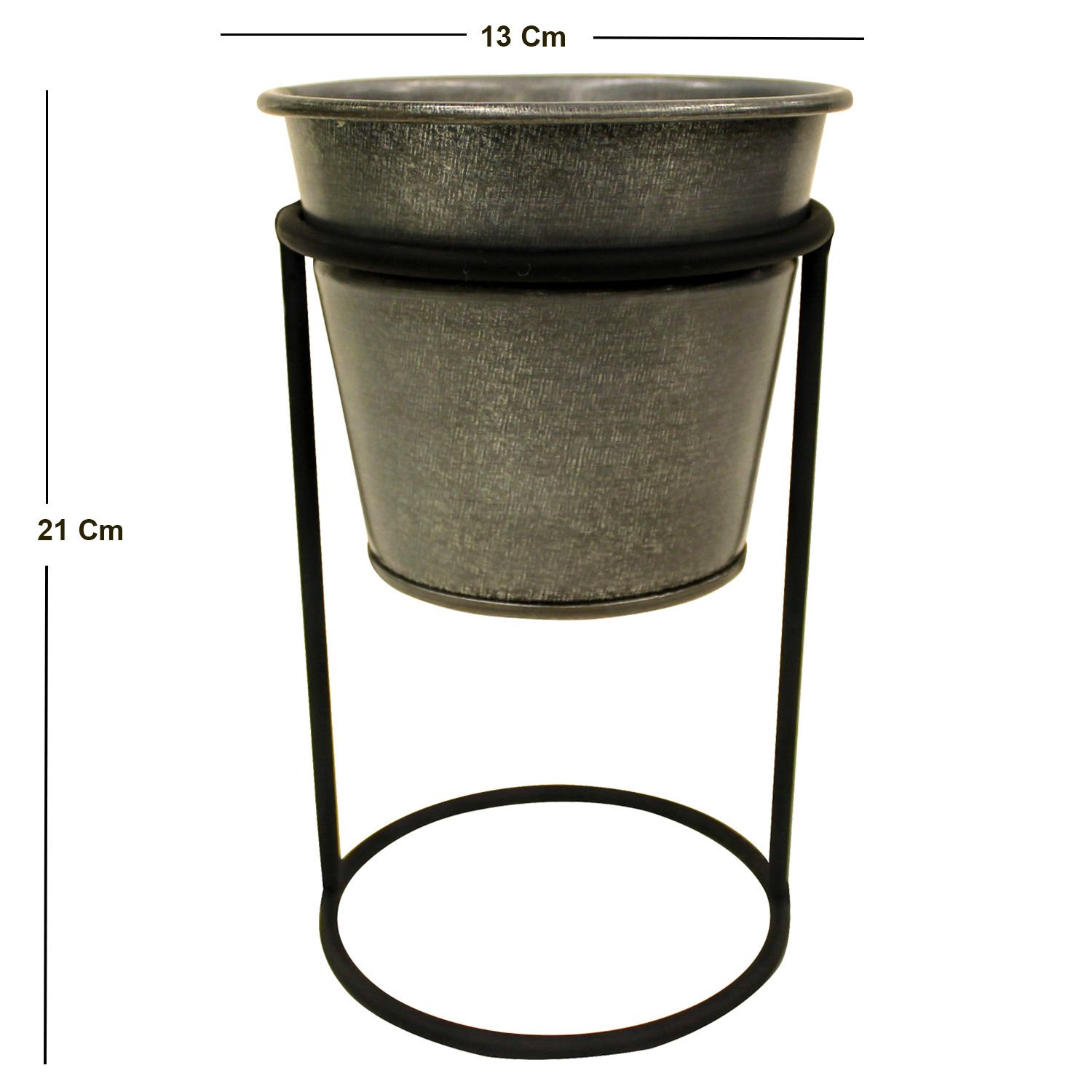 Metal Saksı, Gümüş - Tekli, Standlı, 13 x 21 cm