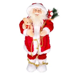 Yılbaşı Noel Baba, Ayıcıklı, Kırmızı-Beyaz - 35x60 cm