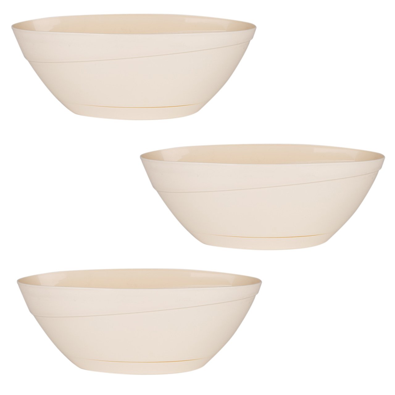 Veramaya 3 Adet Tabaklı Oval Plastik Saksı Krem Renk 3,8 Litre No:3
