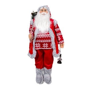 Yılbaşı Noel Baba, Fener Taşıyan, Kırmızı-Gri - 40x90 cm