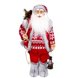 Yılbaşı Noel Baba, Fener Taşıyan, Kırmızı-Gri - 28x60 cm