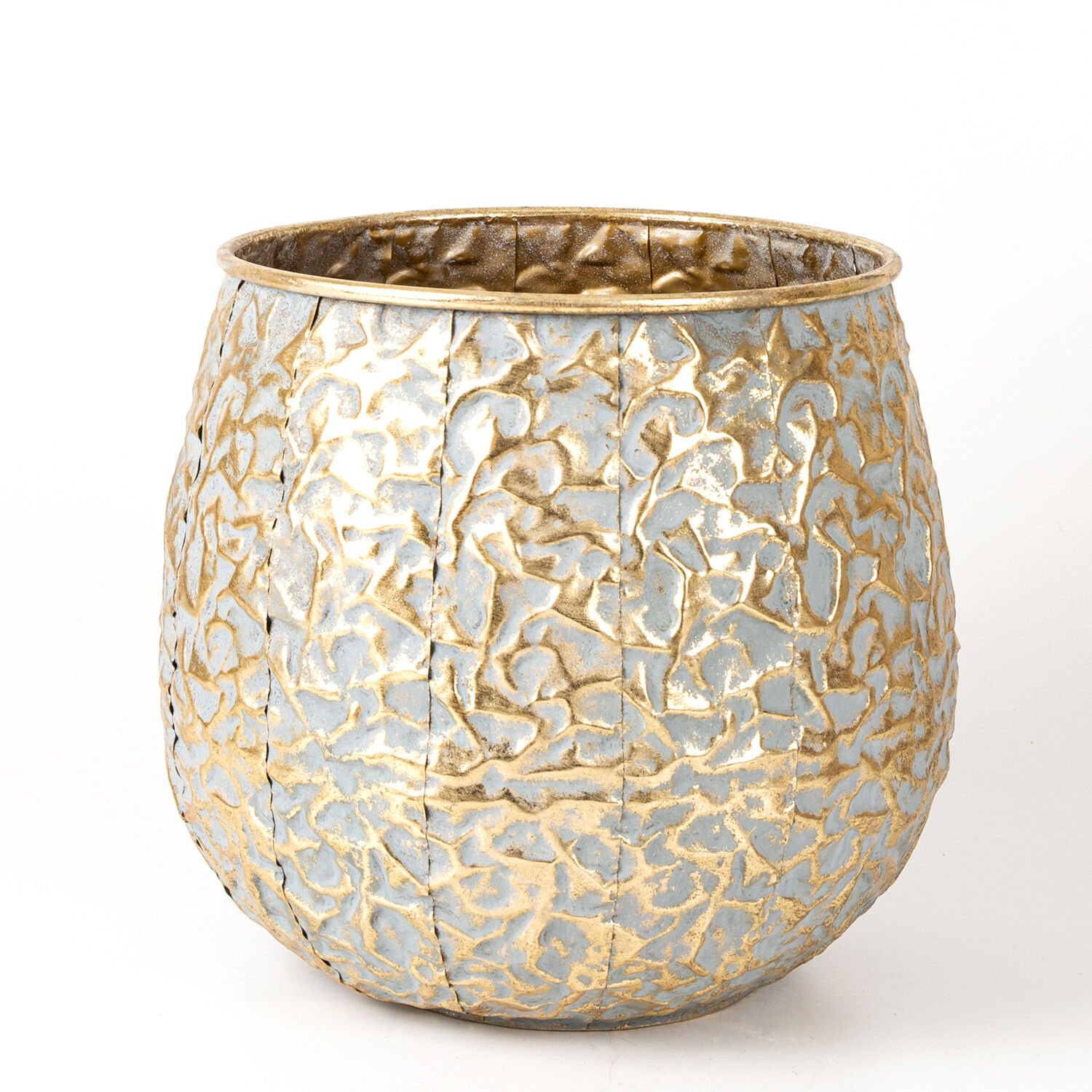 Kabartma Desenli Metal Çiçeklik Saksı Altın Eskitme 37x34,5x37 Cm.