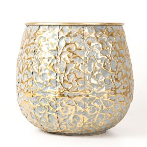 Kabartma Desenli Metal Çiçeklik Saksı Altın Eskitme 37x34,5x37 Cm.