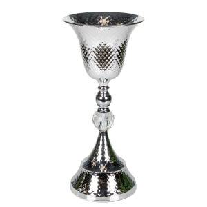 Dekoratif Metal Vazo Kadeh Kristal Taşlı Gümüş 19x44 Cm.