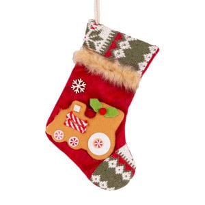 Yılbaşı Süsü, Çorap, Tren Figürlü, Kırmızı - 15x24 cm