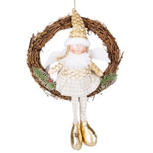 Yılbaşı Süsü, Kapı Çelengi, Gold - Peri Figürü, 30x52 cm