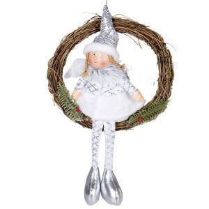 Yılbaşı Süsü, Kapı Çelengi, Gümüş - Peri Figürü, 30x52 cm