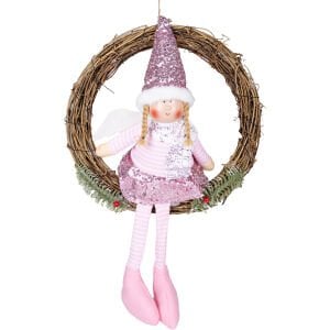Yılbaşı Süsü, Kapı Çelengi, Pembe - Peri Figürü, 30x52 cm