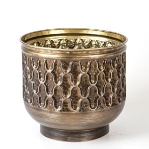 Kabartma Desenli Metal Çiçeklik Saksı Kahverengi 32x28,5x32 Cm.