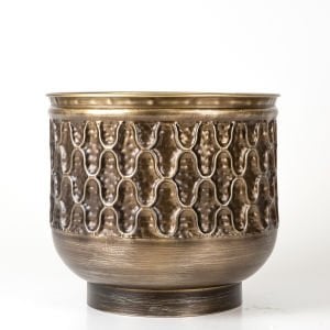 Kabartma Desenli Metal Çiçeklik Saksı Kahverengi 32x28,5x32 Cm.