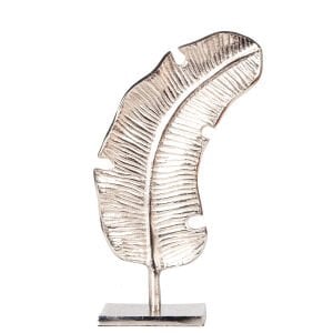 Metal Dekor Obje, Yaprak Figürlü, Gümüş - 20x6x35 cm