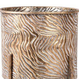 Dalga Desenli Ayaklı Silindir Metal Çiçeklik Saksı Altın Eskitme 26x32,5 Cm.