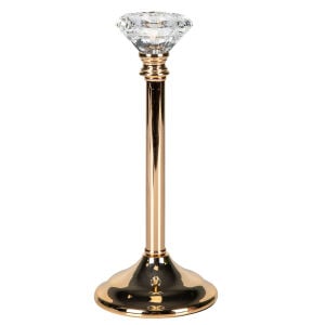 Dekoratif Metal Şamdan Kristal Taşlı Gold 10x25 Cm.