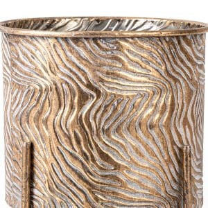 Dalga Desenli Ayaklı Silindir Metal Çiçeklik Saksı Altın Eskitme 21x24,5 Cm.