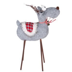 Yılbaşı Süsü, Geyik, Gri - Ahşap Bacaklı, 36x56 cm