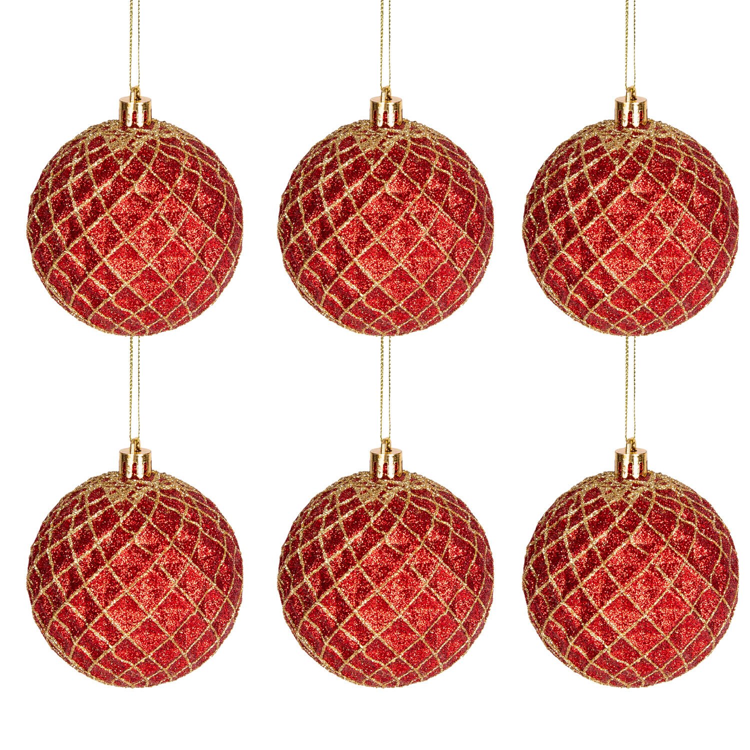 Yılbaşı Ağaç Ağaç Süsü Yılbaşı Topu 6'lı Paket Kırmızı-Gold 8 Cm.