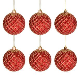 Yılbaşı Süsü, Yılbaşı Topu, Kırmızı-Gold - 6'lı Paket, 8 cm