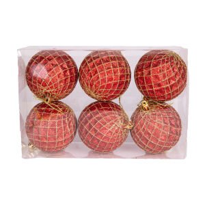 Yılbaşı Ağaç Ağaç Süsü Yılbaşı Topu 6'lı Paket Kırmızı-Gold 8 Cm.