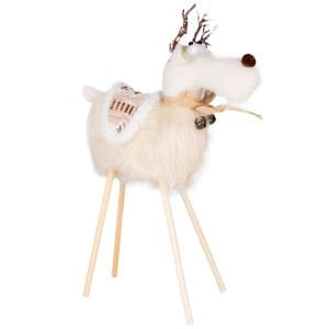 Yılbaşı Süsü, Geyik, Beyaz - Ahşap Bacaklı, 28x43 cm