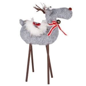 Yılbaşı Süsü, Geyik, Gri - Ahşap Bacaklı, 24x35 cm