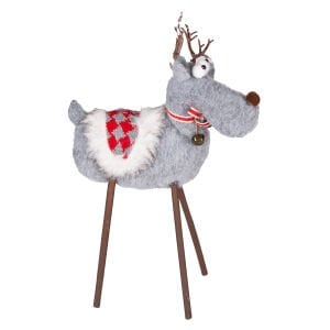 Yılbaşı Süsü, Geyik, Gri - Ahşap Bacaklı, 28x43 cm
